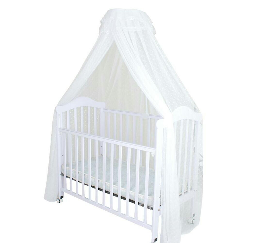 White Baby Crib Canopy with Polka-Dot Sheer Fabric