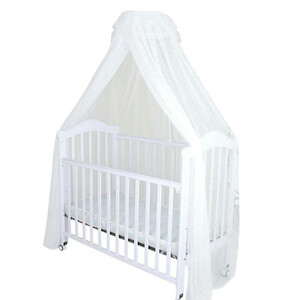 White Baby Crib Canopy with Polka-Dot Sheer Fabric