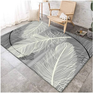 Grey Feather-Patterned Area Rug