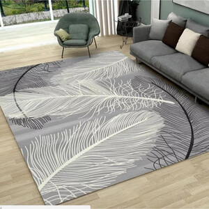 Grey Feather-Patterned Area Rug